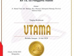 Rumkit TK. III Punggawa Malolo Keluar Sebagai Akreditasi Rumah Sakit Tingkat Kelulusan Utama oleh LAFKI*